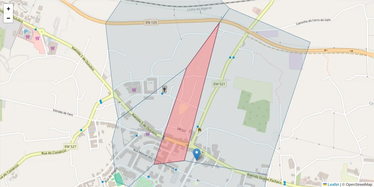 Mapa detalhado do código postal 8135-103 com limites, códigos postais vizinhos e agências dos correios
