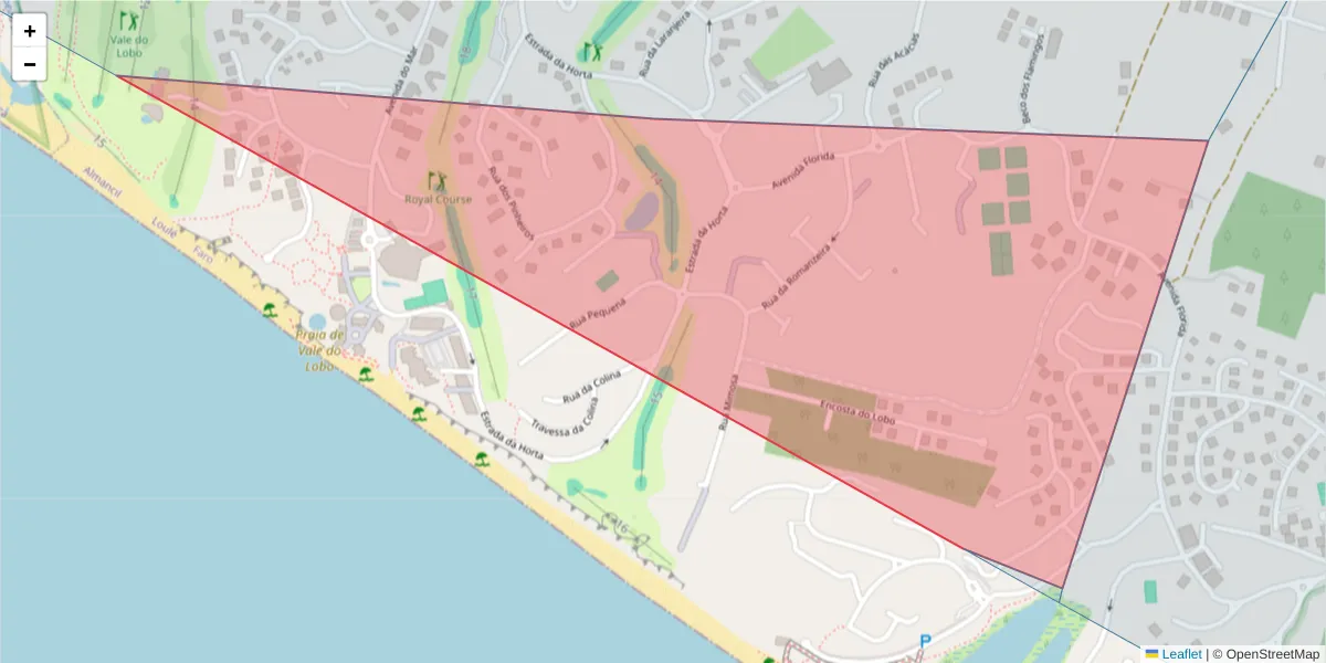 Mapa detalhado do código postal 8135-107 com limites, códigos postais vizinhos e agências dos correios