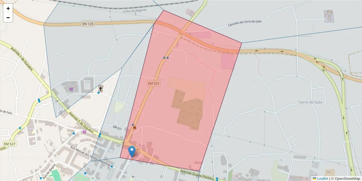 Mapa detalhado do código postal 8135-110 com limites, códigos postais vizinhos e agências dos correios