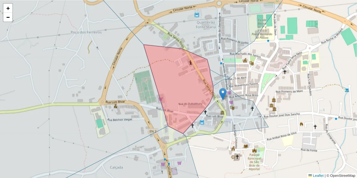 Mapa detalhado do código postal 8150-164 com limites, códigos postais vizinhos e agências dos correios