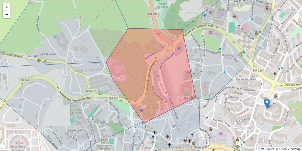 Mapa detalhado do código postal 8200-002 com limites, códigos postais vizinhos e agências dos correios
