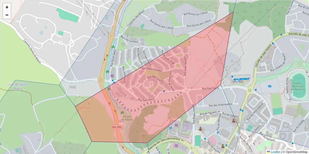 Mapa detalhado do código postal 8200-004 com limites, códigos postais vizinhos e agências dos correios
