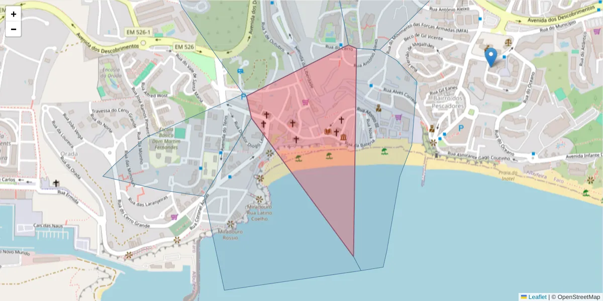 Mapa detalhado do código postal 8200-081 com limites, códigos postais vizinhos e agências dos correios