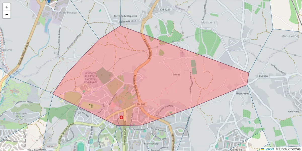 Mapa detalhado do código postal 8200-099 com limites, códigos postais vizinhos e agências dos correios
