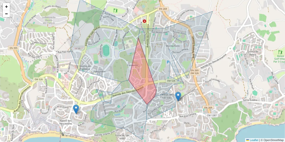 Mapa detalhado do código postal 8200-112 com limites, códigos postais vizinhos e agências dos correios
