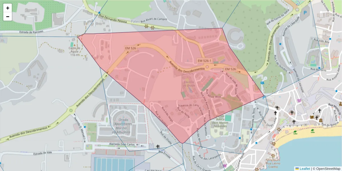 Mapa detalhado do código postal 8200-147 com limites, códigos postais vizinhos e agências dos correios