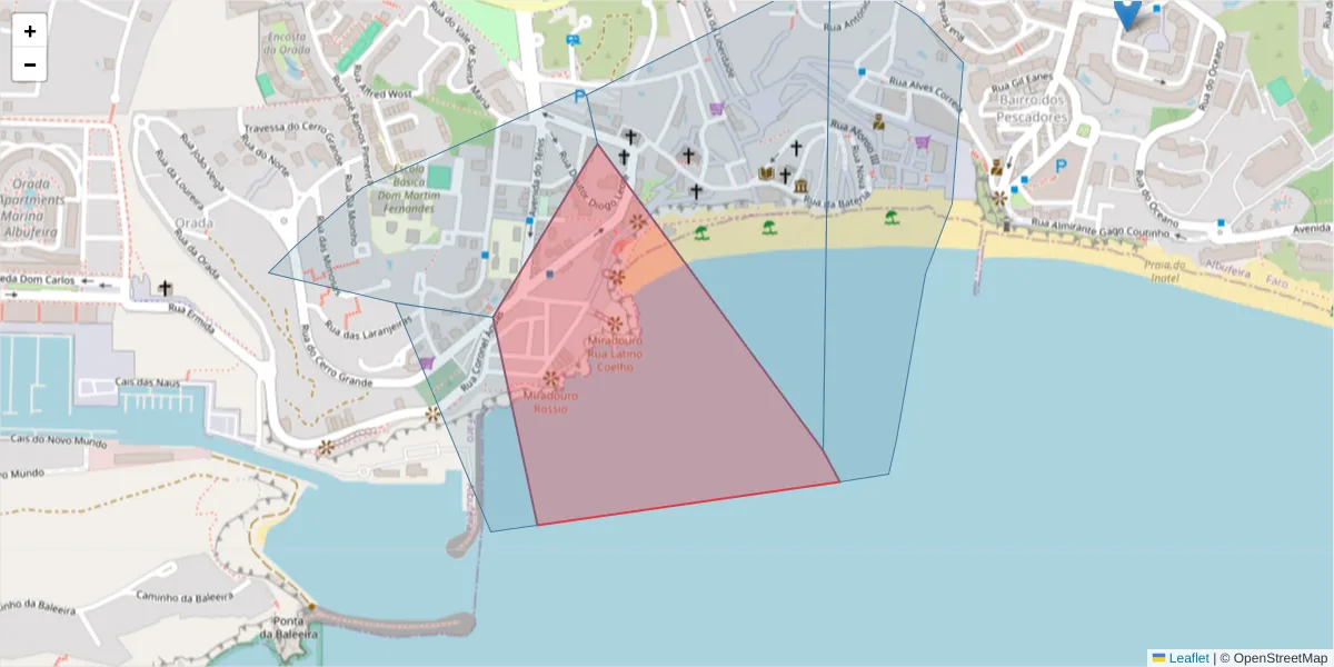 Mapa detalhado do código postal 8200-150 com limites, códigos postais vizinhos e agências dos correios