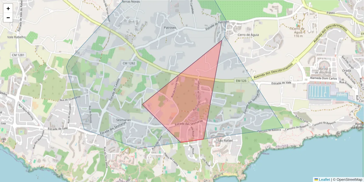 Mapa detalhado do código postal 8200-358 com limites, códigos postais vizinhos e agências dos correios