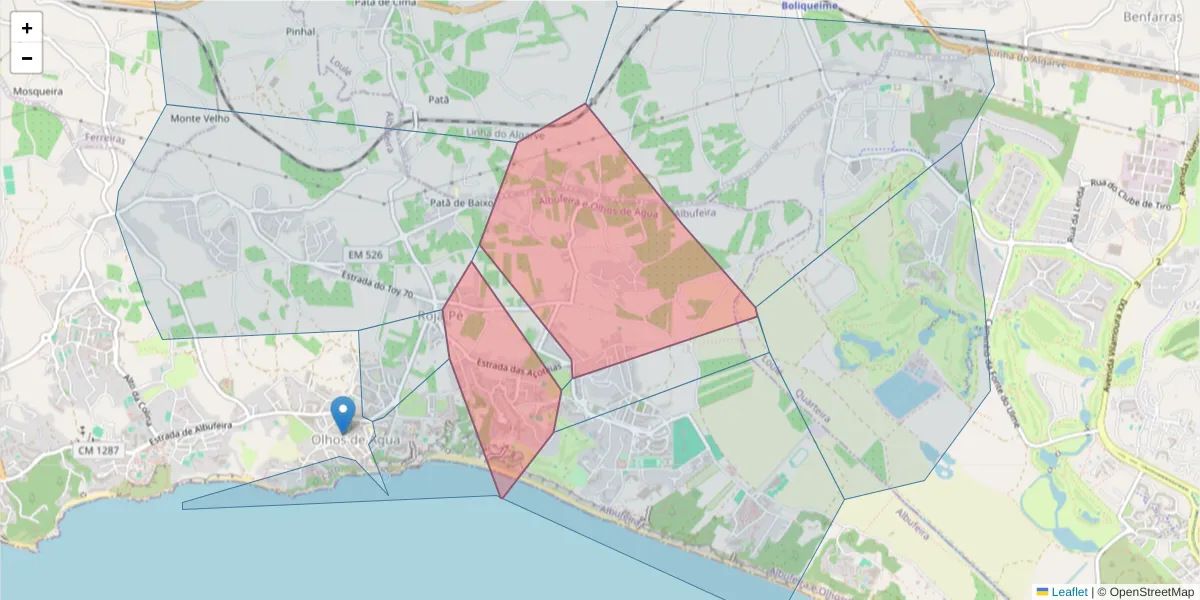 Mapa detalhado do código postal 8200-380 com limites, códigos postais vizinhos e agências dos correios