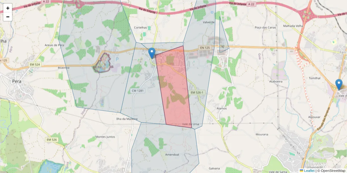 Mapa detalhado do código postal 8200-433 com limites, códigos postais vizinhos e agências dos correios