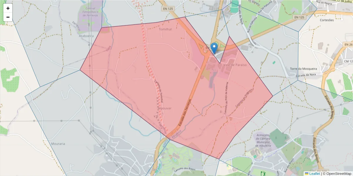 Mapa detalhado do código postal 8200-567 com limites, códigos postais vizinhos e agências dos correios