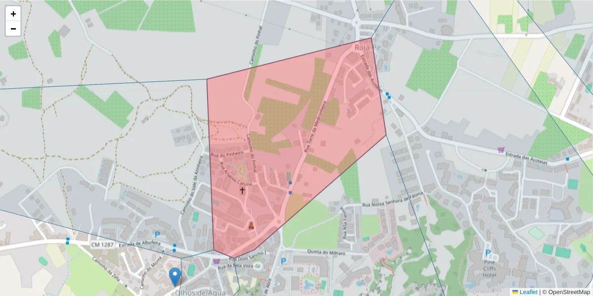Mapa detalhado do código postal 8200-609 com limites, códigos postais vizinhos e agências dos correios