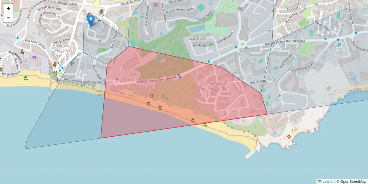 Mapa detalhado do código postal 8200-916 com limites, códigos postais vizinhos e agências dos correios