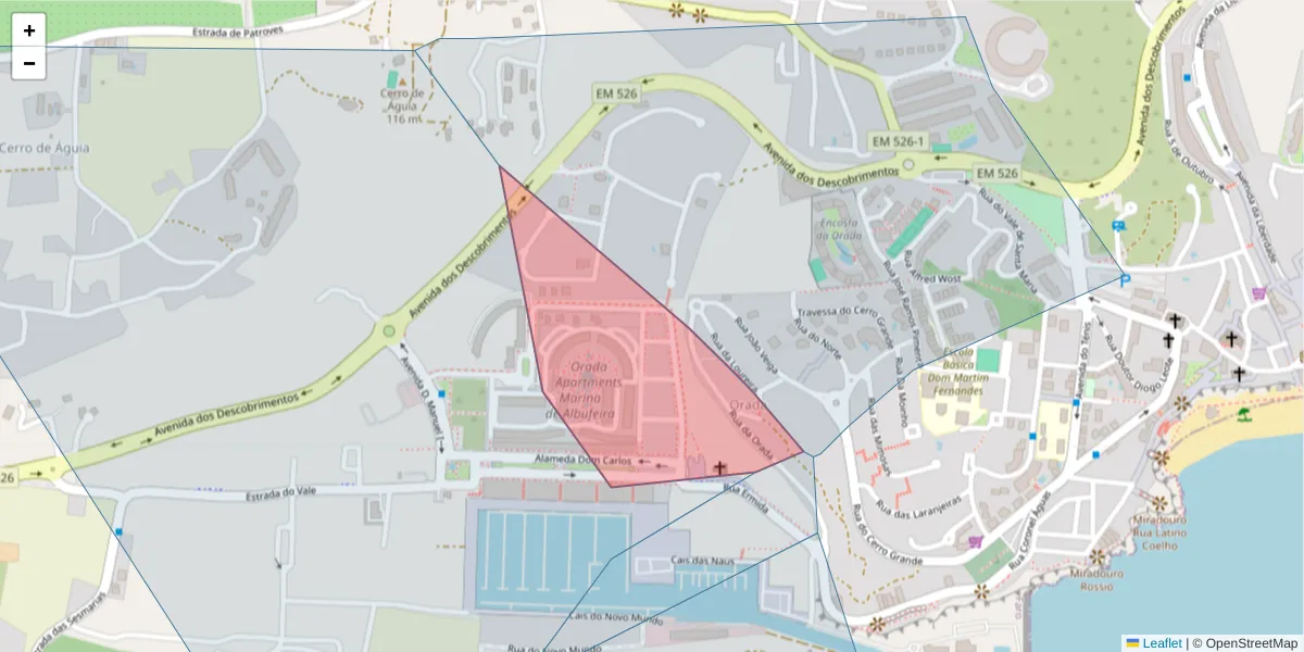 Mapa detalhado do código postal 8201-918 com limites, códigos postais vizinhos e agências dos correios