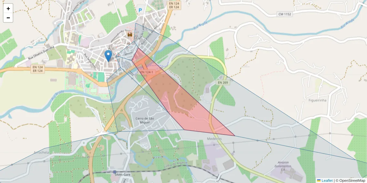Mapa detalhado do código postal 8300-135 com limites, códigos postais vizinhos e agências dos correios