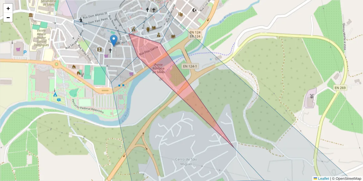Mapa detalhado do código postal 8300-155 com limites, códigos postais vizinhos e agências dos correios