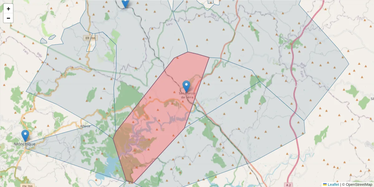 Mapa detalhado do código postal 8375-257 com limites, códigos postais vizinhos e agências dos correios