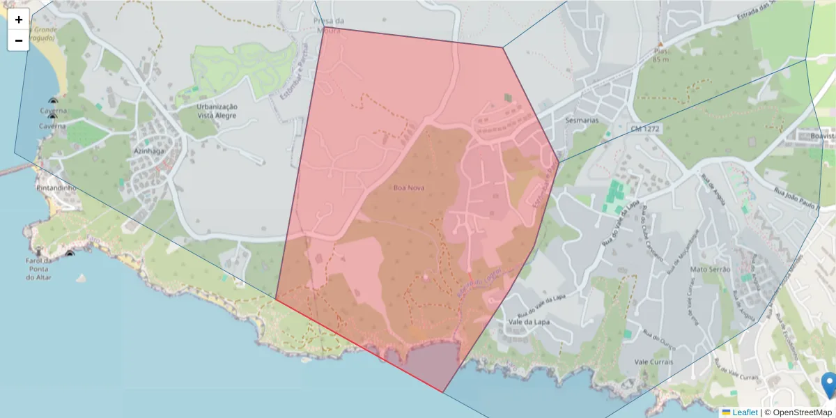 Mapa detalhado do código postal 8400-008 com limites, códigos postais vizinhos e agências dos correios