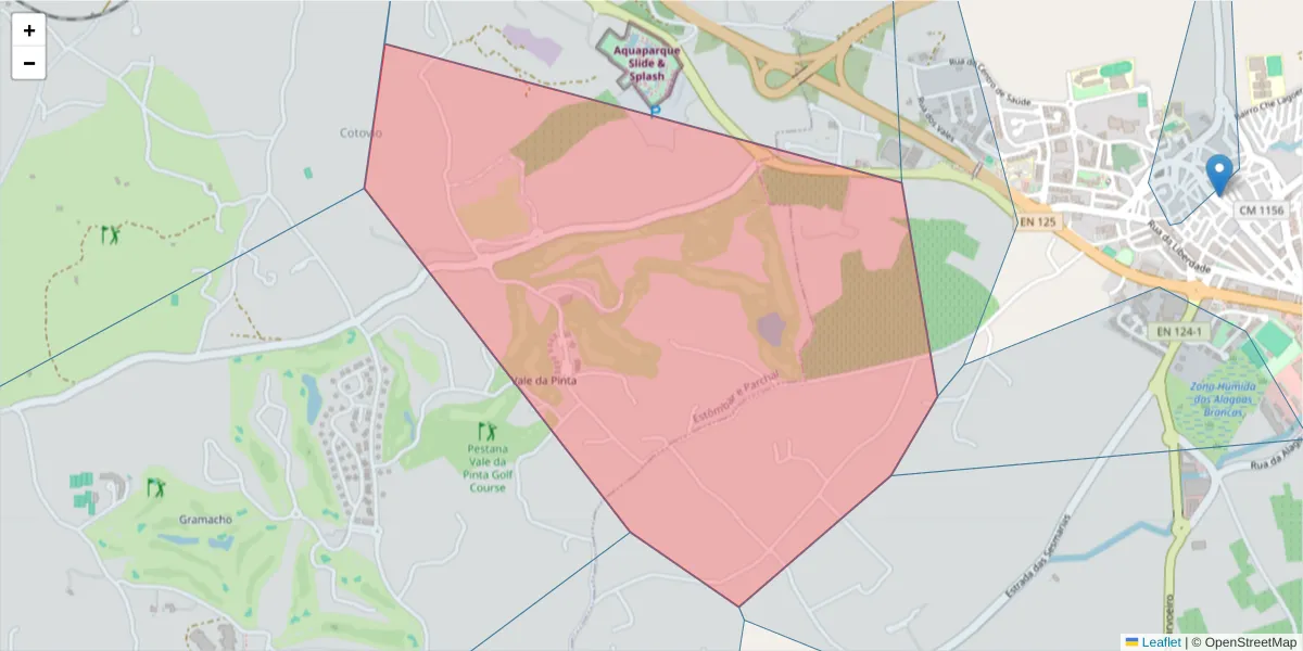 Mapa detalhado do código postal 8400-123 com limites, códigos postais vizinhos e agências dos correios