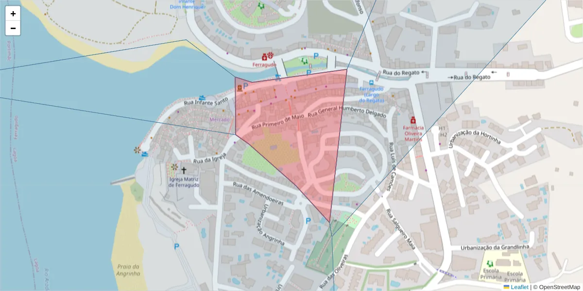 Mapa detalhado do código postal 8400-253 com limites, códigos postais vizinhos e agências dos correios