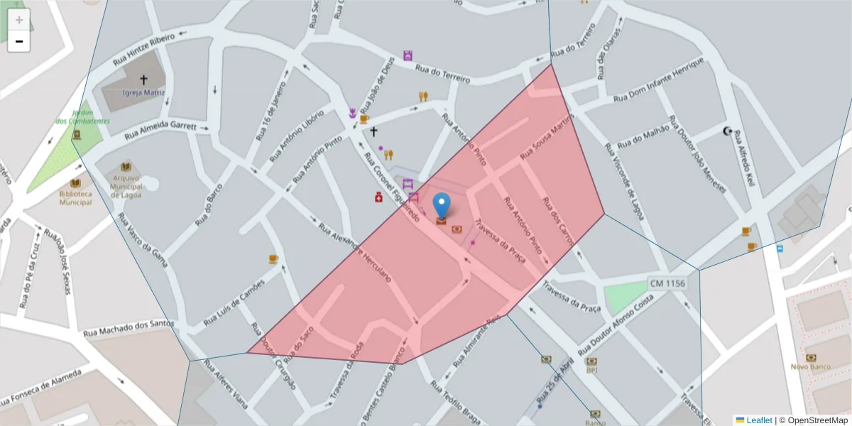Mapa detalhado do código postal 8400-306 com limites, códigos postais vizinhos e agências dos correios