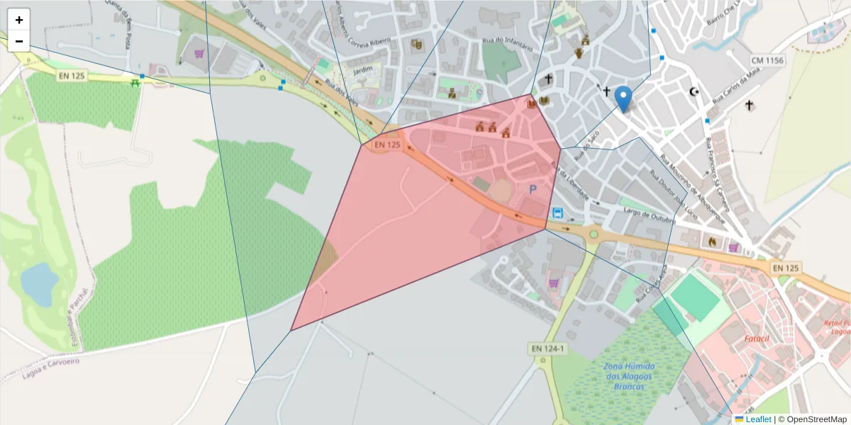 Mapa detalhado do código postal 8400-346 com limites, códigos postais vizinhos e agências dos correios