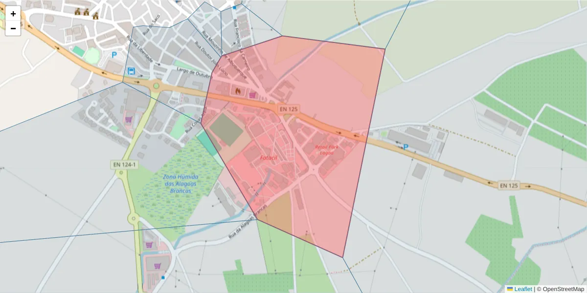 Mapa detalhado do código postal 8400-386 Lagoa com limites, códigos postais vizinhos e agências dos correios
