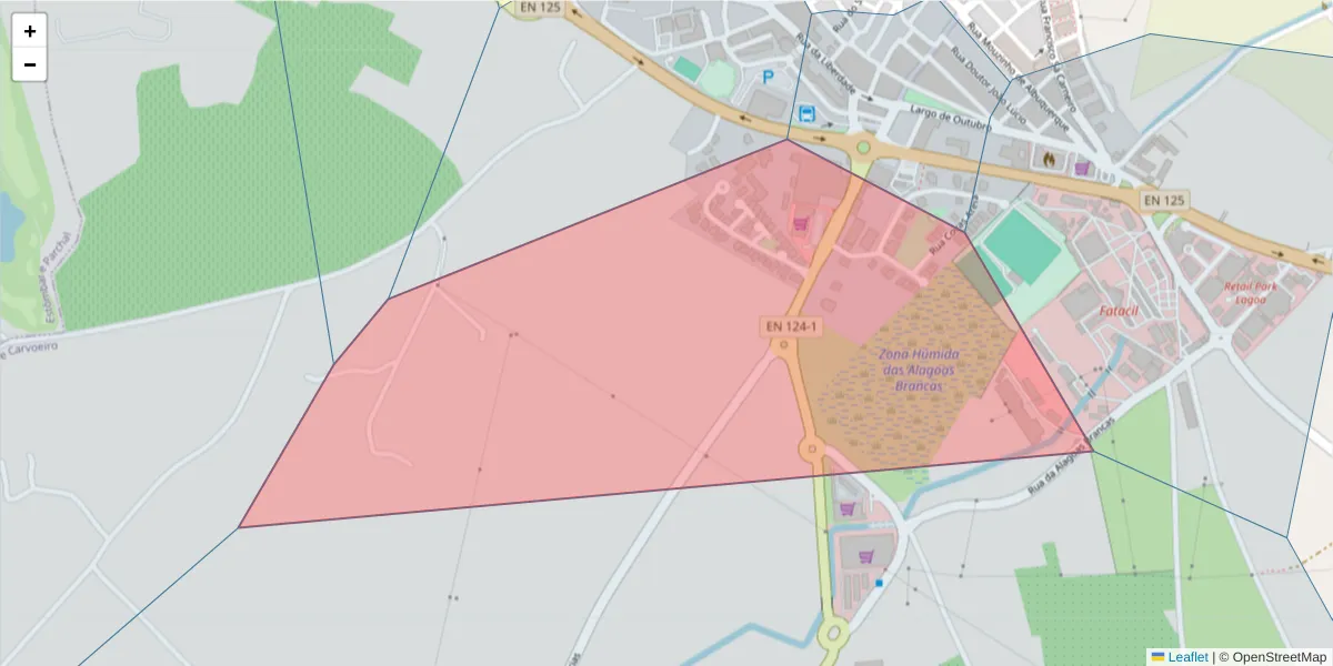 Mapa detalhado do código postal 8400-391 com limites, códigos postais vizinhos e agências dos correios