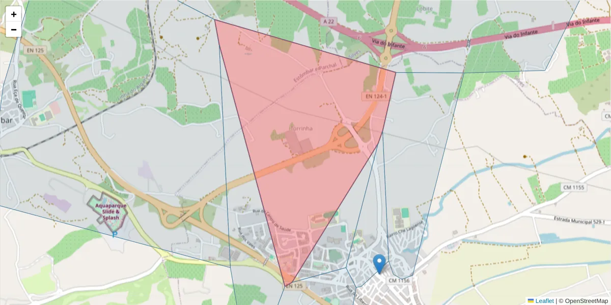 Mapa detalhado do código postal 8400-414 com limites, códigos postais vizinhos e agências dos correios