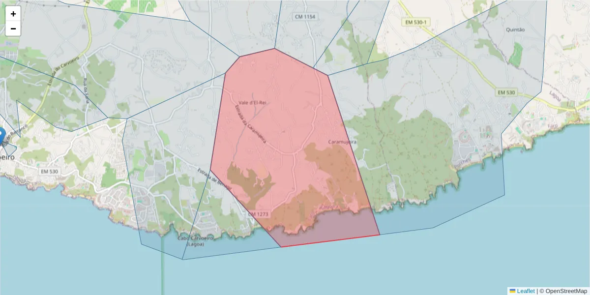 Mapa detalhado do código postal 8400-427 com limites, códigos postais vizinhos e agências dos correios
