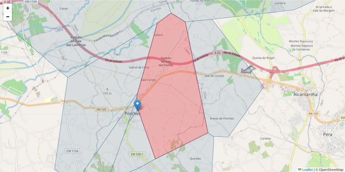 Mapa detalhado do código postal 8400-471 com limites, códigos postais vizinhos e agências dos correios