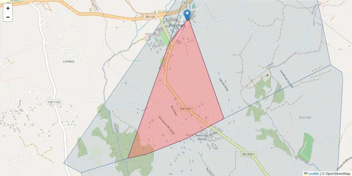 Mapa detalhado do código postal 8400-498 com limites, códigos postais vizinhos e agências dos correios