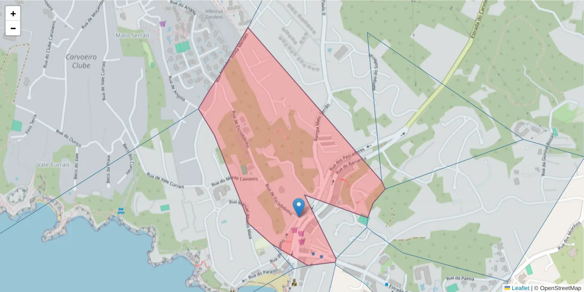 Mapa detalhado do código postal 8400-508 com limites, códigos postais vizinhos e agências dos correios