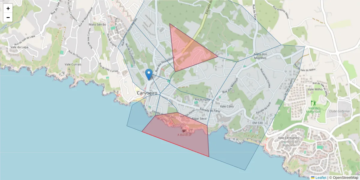 Mapa detalhado do código postal 8400-512 com limites, códigos postais vizinhos e agências dos correios