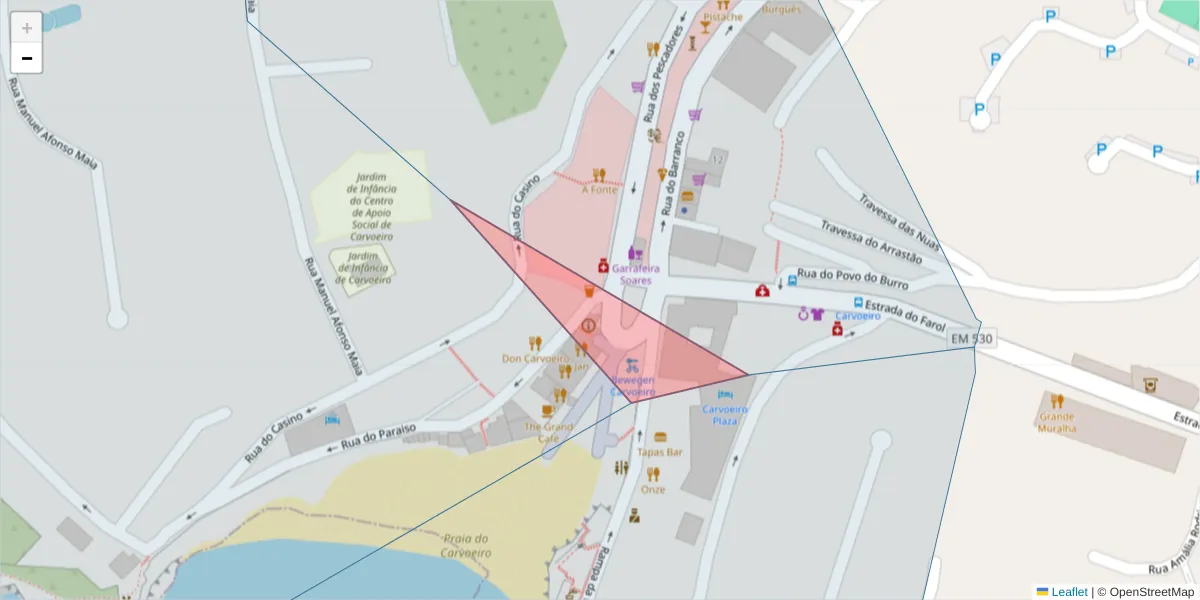 Mapa detalhado do código postal 8400-518 com limites, códigos postais vizinhos e agências dos correios