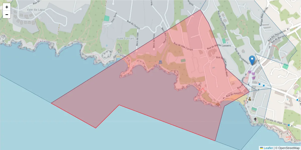 Mapa detalhado do código postal 8400-522 com limites, códigos postais vizinhos e agências dos correios