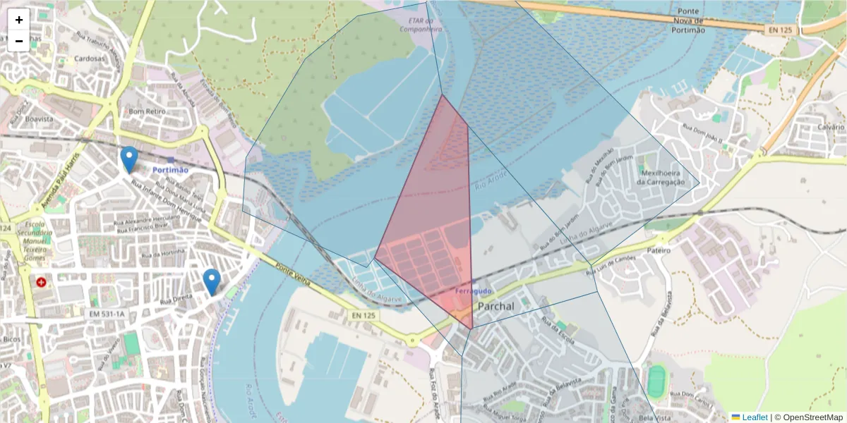 Mapa detalhado do código postal 8400-618 com limites, códigos postais vizinhos e agências dos correios