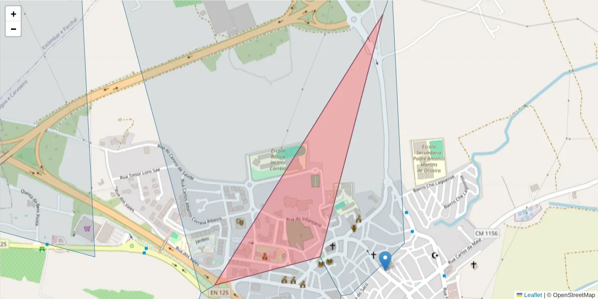 Mapa detalhado do código postal 8401-852 Lagoa com limites, códigos postais vizinhos e agências dos correios