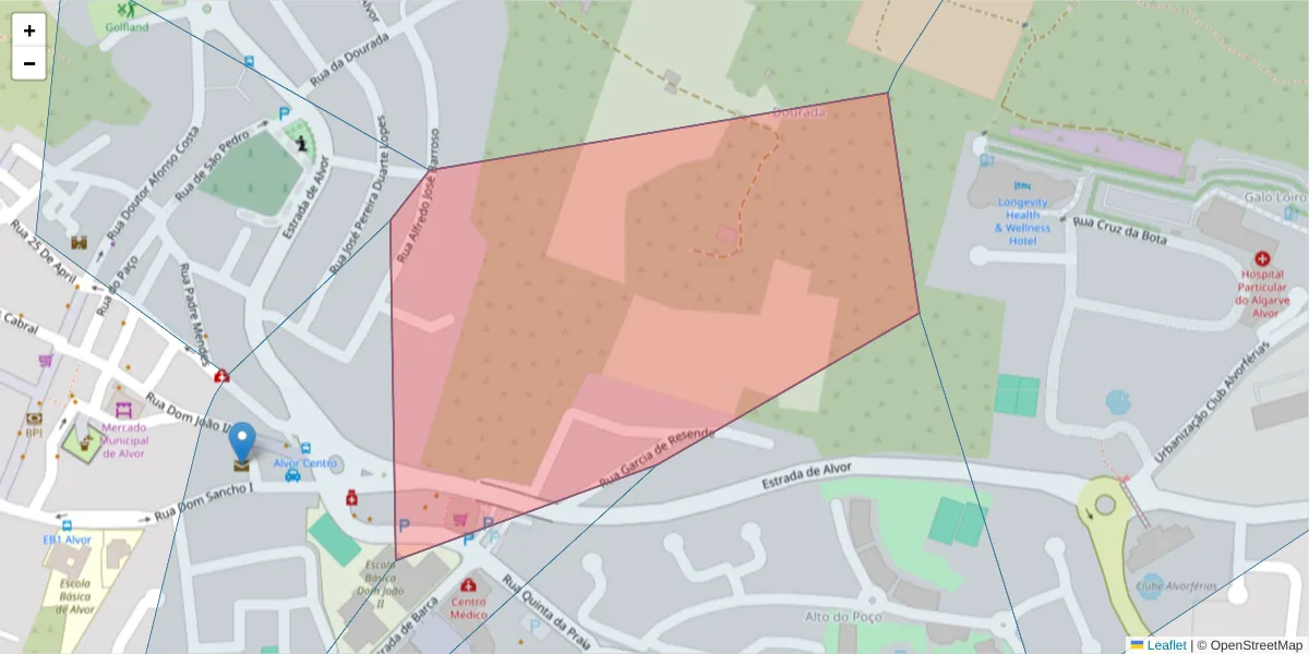 Mapa detalhado do código postal 8500-012 com limites, códigos postais vizinhos e agências dos correios