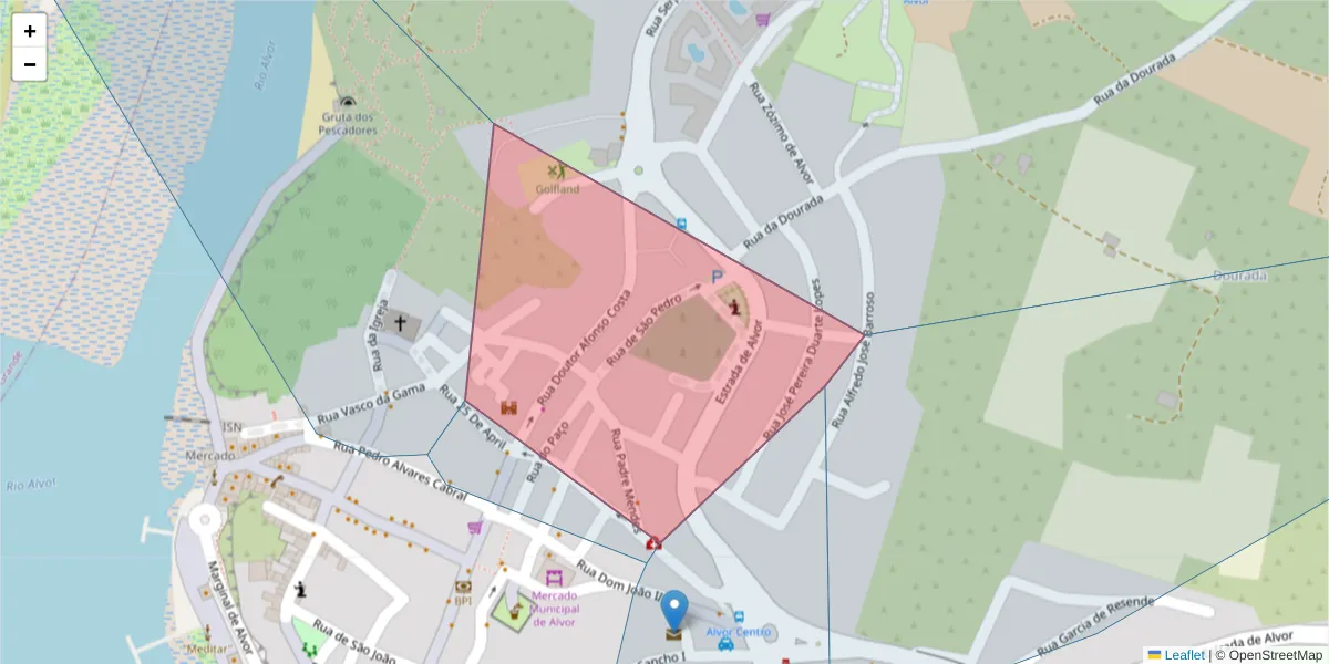 Mapa detalhado do código postal 8500-016 com limites, códigos postais vizinhos e agências dos correios