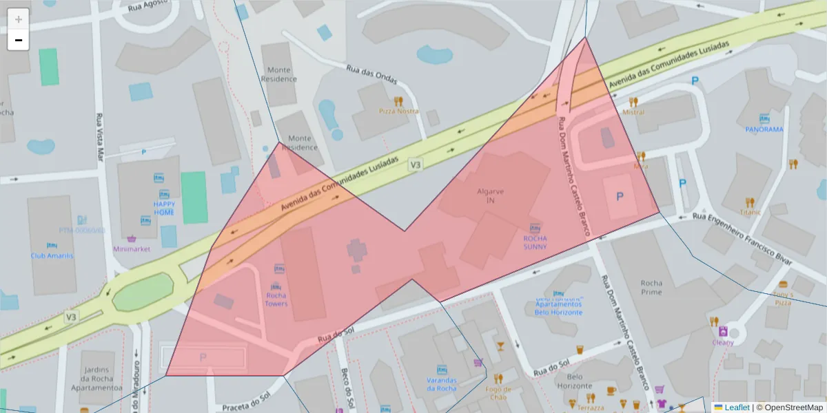 Mapa detalhado do código postal 8500-411 com limites, códigos postais vizinhos e agências dos correios