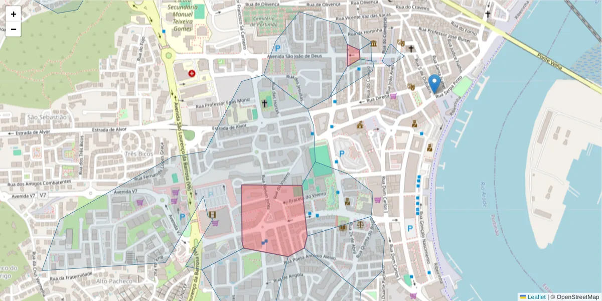 Mapa detalhado do código postal 8500-508 com limites, códigos postais vizinhos e agências dos correios