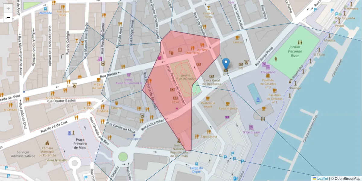 Mapa detalhado do código postal 8500-538 com limites, códigos postais vizinhos e agências dos correios