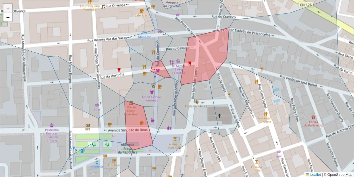 Mapa detalhado do código postal 8500-593 com limites, códigos postais vizinhos e agências dos correios