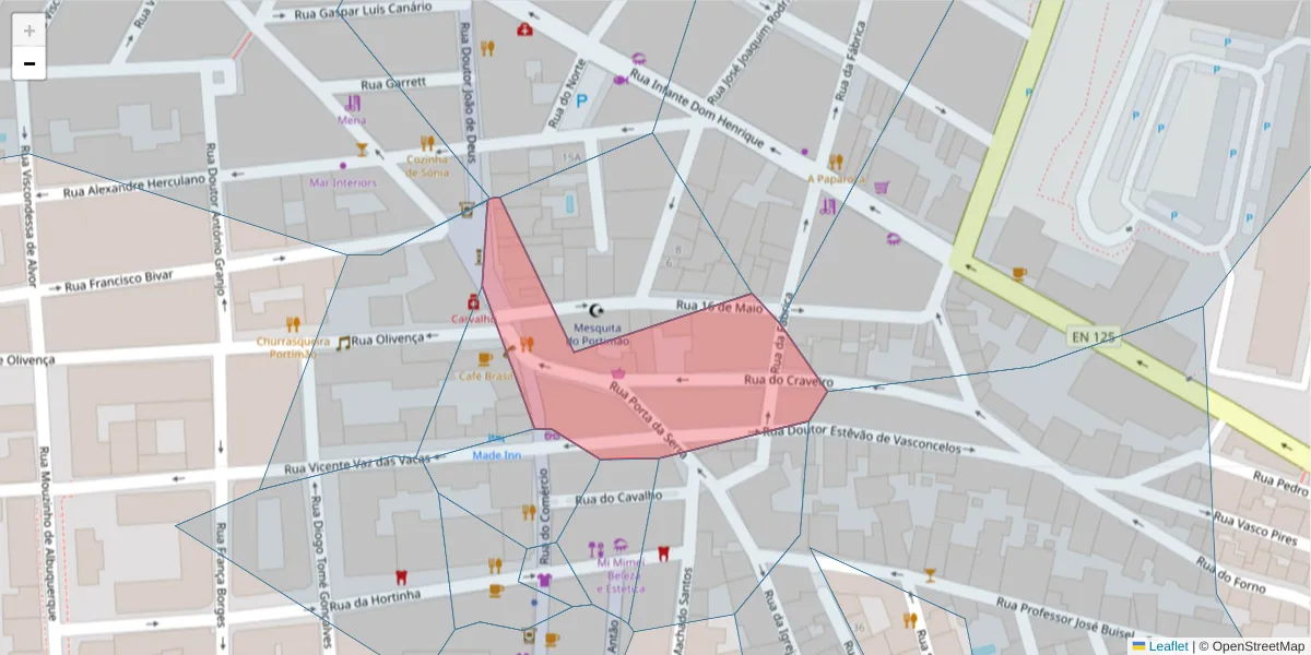 Mapa detalhado do código postal 8500-603 com limites, códigos postais vizinhos e agências dos correios