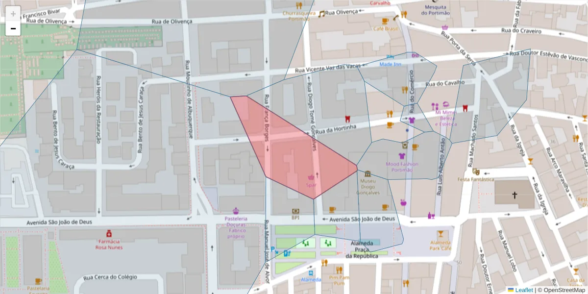 Mapa detalhado do código postal 8500-622 com limites, códigos postais vizinhos e agências dos correios