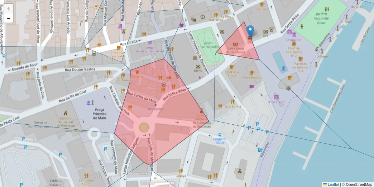 Mapa detalhado do código postal 8500-701 com limites, códigos postais vizinhos e agências dos correios