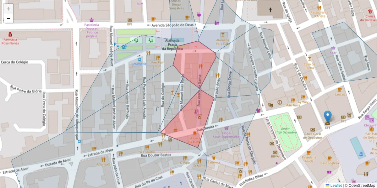 Mapa detalhado do código postal 8500-739 com limites, códigos postais vizinhos e agências dos correios