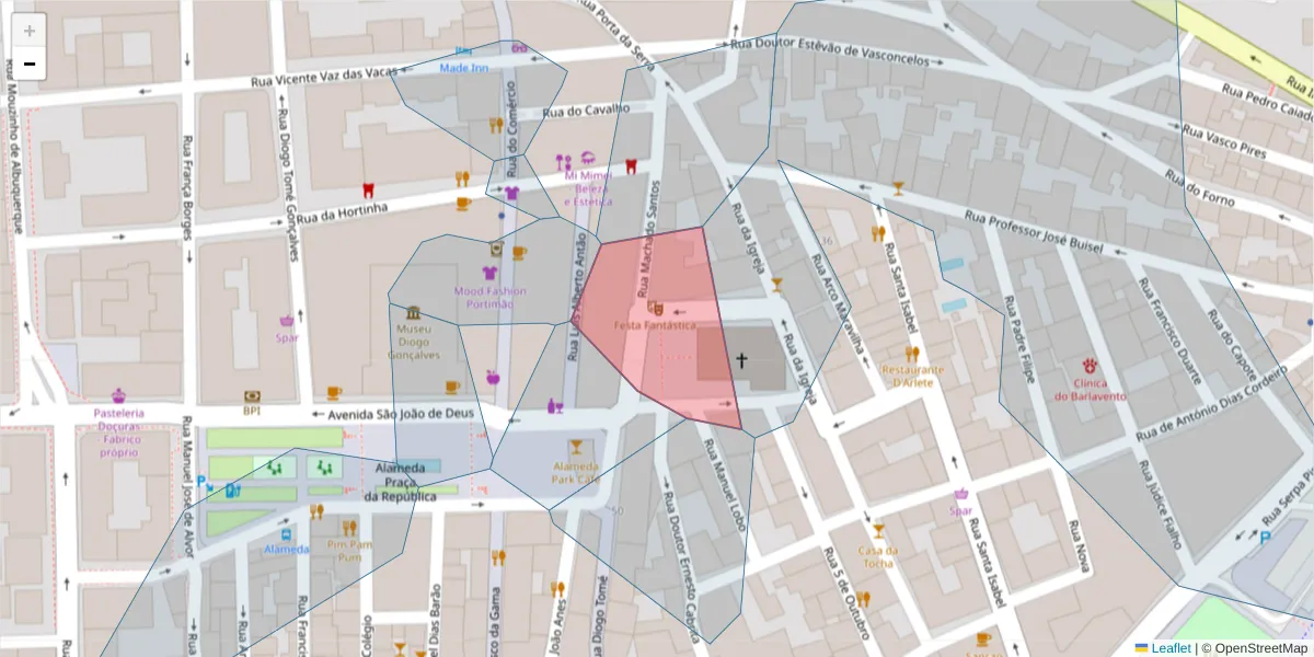Mapa detalhado do código postal 8500-742 com limites, códigos postais vizinhos e agências dos correios