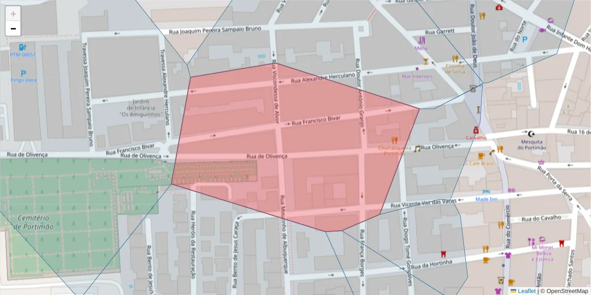 Mapa detalhado do código postal 8500-746 com limites, códigos postais vizinhos e agências dos correios